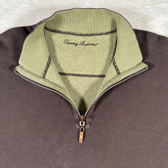 Tommy Bahama Reversible Sweater Men 3XL Brown Green 1/4 Zip Mock Neck Embroidery - Picture 8 of 16